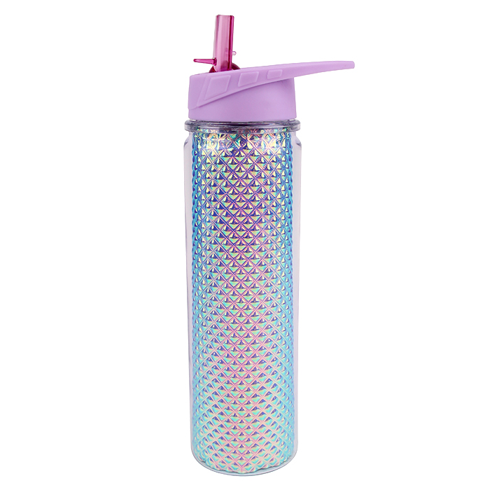 Licheng PPC63 Funny Water Bottle, Dreamy Iridescent Clear Flip Straw Water Bottle for Kids