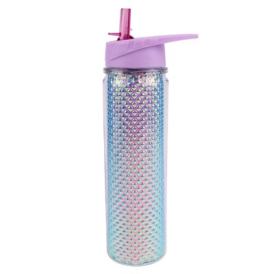 Licheng PPC63 Funny Water Bottle, Dreamy Iridescent Clear Flip Straw Water Bottle for Kids