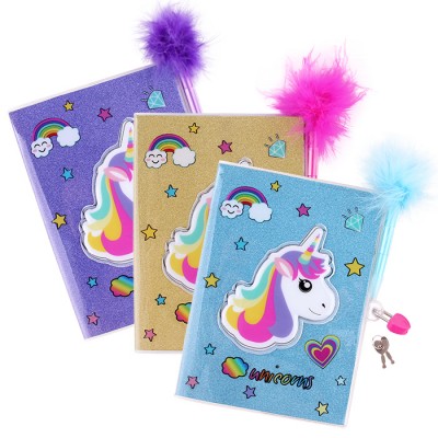 Licheng LK217 Lock Diary Notebook, Custom Unicorn Glitter Notebook with Pen Attached