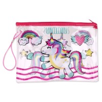 Licheng BXN517 Transparent Pencil Case, Zippered A4 Unicorn PVC Plastic Pencil Case